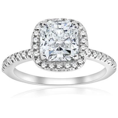 Pompeii3 G/si 14k White Gold 2 1/3ct Cushion Halo Diamond Engagement Ring Enhanced In Silver