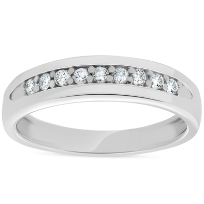 Pompeii3 Mens 1/4ct Diamond Wedding Ring 10k White Gold Anniversary Band