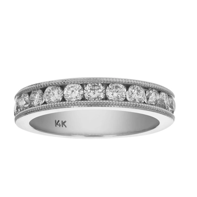 Vir Jewels 1 Cttw Si2-i1 14k White Gold Machine Set With Milgrain Diamond Wedding Band In Silver