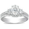 Pompeii3 1 1/2 Ct Oval Shape Diamond Engagement Ring Wedding Set 14k White Gold In Silver