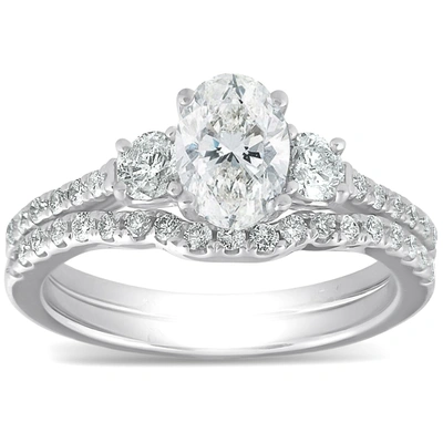 Pompeii3 1 1/2 Ct Oval Shape Diamond Engagement Ring Wedding Set 14k White Gold In Silver