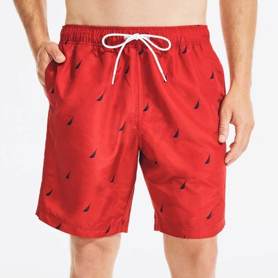 Nautica Mens 8" Logo Print Quick-dry Swim In Red