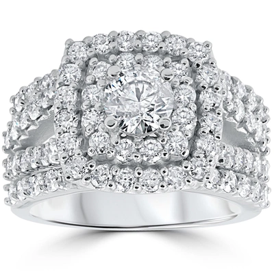 Pompeii3 3 Ct Diamond Engagement Wedding Cushion Halo Ring Set 10k White Gold In Silver