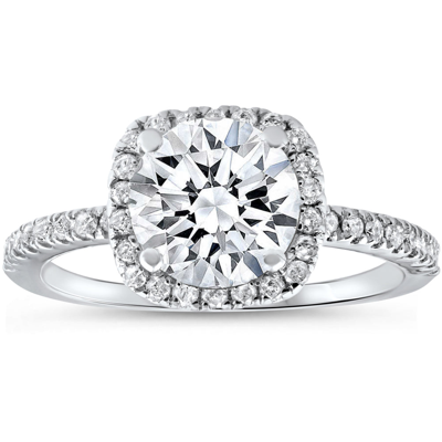 Pompeii3 Platinum 1 Ct Diamond Engagement Ring Cushion Halo Ring In Silver