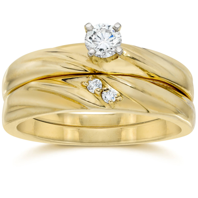 Pompeii3 1/4ct Diamond Engagement Wedding Ring Set 10k Yellow Gold In Beige
