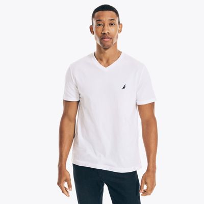 Nautica Mens Premium Cotton V-neck T-shirt In White