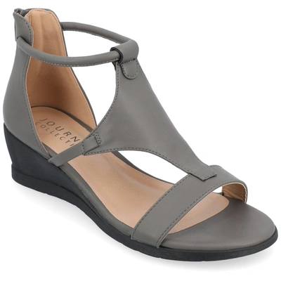 Journee Collection Collection Women's Wide Width Trayle Sandal Wedge In Grey