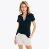 Nautica Womens Sustainably Crafted Ocean Split-neck Polo In Black