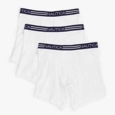 Nautica Mens Classic Boxer Briefs, 3-pack In White