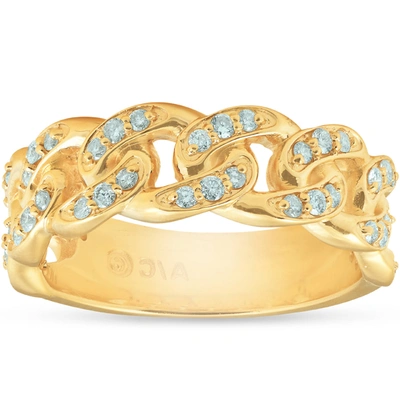 Pompeii3 1/2 Ct Mens Heavy Weight Solid Yellow Gold Curb Chain Diamond Ring Wedding Band