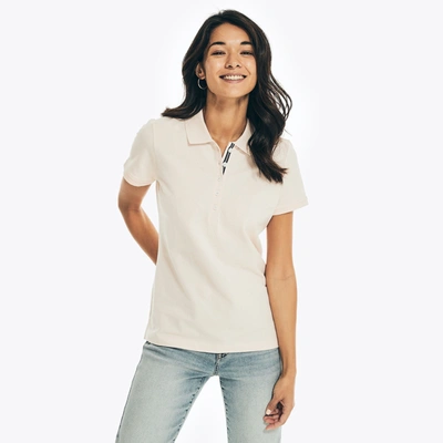 Nautica Womens Classic Fit Chambray Collar Polo In Beige