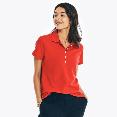 Nautica Womens Classic Fit Chambray Collar Polo In White