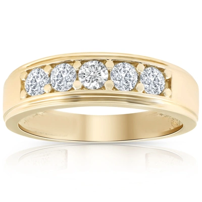 Pompeii3 1 Ct Diamond Ring Mens High Polished 14k Yellow Gold Wedding Anniversary Band In Beige