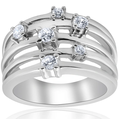 Pompeii3 3/4ct Diamond Multi Row Wide Right Hand Ring 10k White Or Yellow Gold In Silver