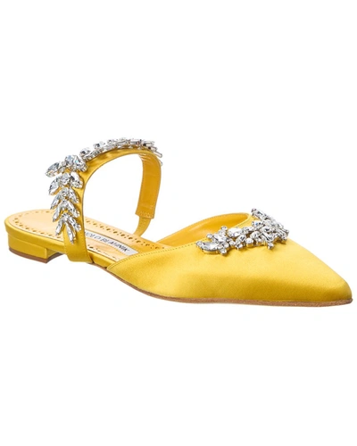 Manolo Blahnik Lurum Satin Flat In Yellow