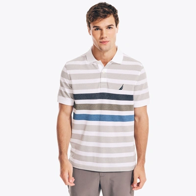 Nautica Mens Classic Fit Striped Jaspe Pique Polo In White