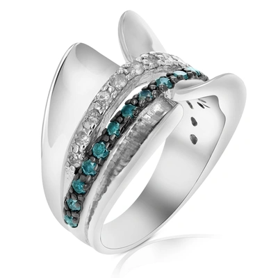 Vir Jewels 3/4 Cttw Blue And White Diamond Ring .925 Sterling Silver With Rhodium