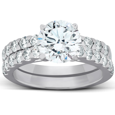 Pompeii3 2.27ct Diamond Engagement Matching Wedding Ring Set 14k White Gold Lab Grown In Silver