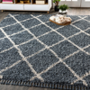 Jonathan Y Mercer Shag Plush Tassel Moroccan Geometric Trellis Area Rug In Blue