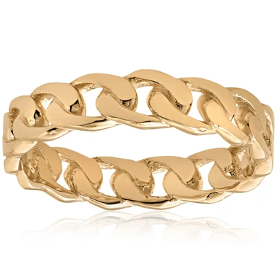 Pompeii3 Mens 14k Yellow Gold Hand Braided Curb Linked Wedding Band In Beige