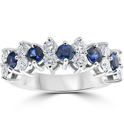 Pompeii3 2 1/2 Cttw Blue Sapphire & Diamond Wedding Anniversary Ring 14k White Gold In Silver