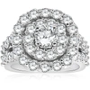 Pompeii3 4ct Diamond Cushion Double Halo Engagement Ring 10k White Gold In Silver