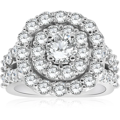 Pompeii3 4ct Diamond Cushion Double Halo Engagement Ring 10k White Gold In Silver