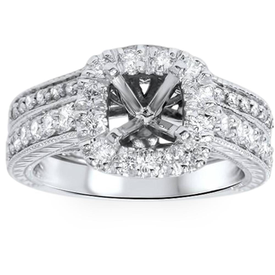 Pompeii3 3/4ct Cushion Cut Halo Diamond Vintage Engagement Ring Setting Set In Silver