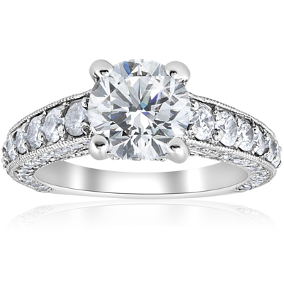 Pompeii3 3 3/4 Ct Round Diamond Heirloom Engagement Ring 14k White Gold In Silver