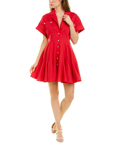 Sonya Embellished Linen-blend Mini Dress In Red