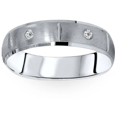 Pompeii3 Mens Comfort Fit Bezel Diamond Wedding 14k Band Ring In Silver