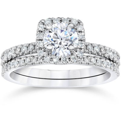 Pompeii3 5/8 Carat Cushion Halo Diamond Engagement Wedding Ring Set White Gold In Silver