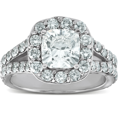 Pompeii3 3 Ct Cushion Diamond Engagement Halo Split Shank Ring 14k White Gold In Silver
