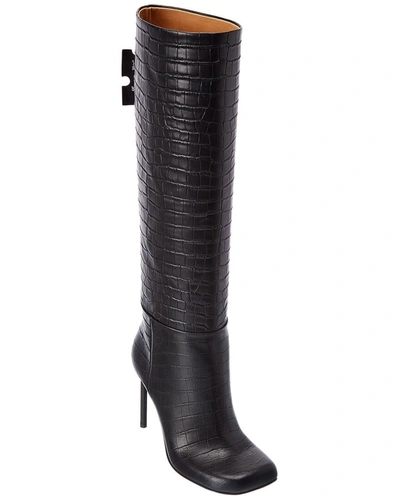 OFF-WHITE ALLEN CROC-EMBOSSED LEATHER KNEE HIGH BOOT