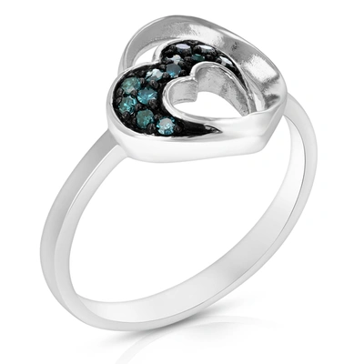 Vir Jewels 0.15 Cttw Blue Diamond Heart Ring .925 Sterling Silver With Rhodium