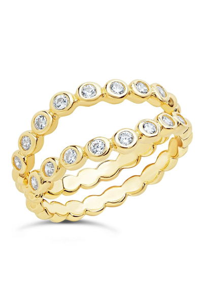 Sterling Forever 14k Gold Plated Sterling Silver Cz Stacking Ring Set Of 2