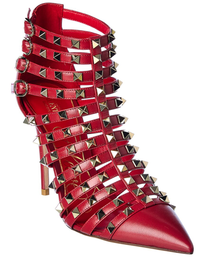 Valentino Garavani Rockstud Alcove 100 Leather Bootie In Red