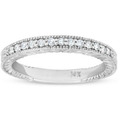 Pompeii3 1/5ct Diamond Vintage Womens Wedding Ring Stackable 14k White Gold Band In Silver