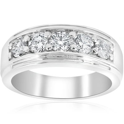 Pompeii3 1 Ct Mens Diamond Five Stone Wedding Ring 14k White, Yellow, Rose Gold In Silver