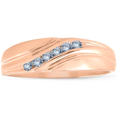 Pompeii3 Mens Rose Gold 1/4 Ct Diamond Wedding Band High Polished Ring In Pink