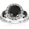 POMPEII3 5CT BLACK & WHITE DIAMOND HALO ENGAGEMENT RING 14K WHITE GOLD