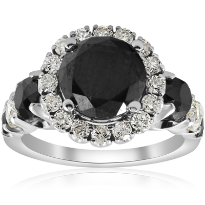 Pompeii3 5ct Black & White Diamond Halo Engagement Ring 14k White Gold