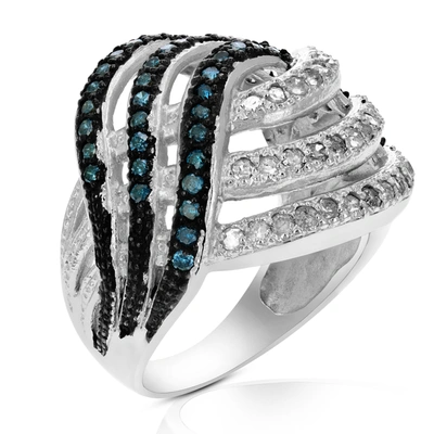 Vir Jewels 1.25 Cttw Blue And White Diamond Cocktail Ring .925 Sterling Silver