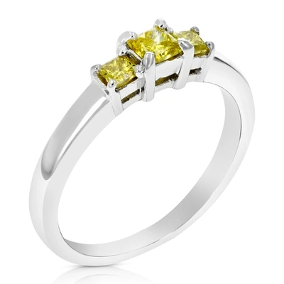 Vir Jewels 1/2 Cttw 3 Stone Princess Yellow Diamond Engagement Ring .925 Sterling Silver In White