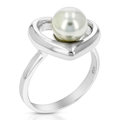 Vir Jewels 6 Mm Heart Shape Glass Pearl Fashion Ring .925 Sterling Silver With Rhodium In White