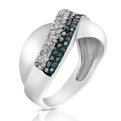 Vir Jewels 2/3 Cttw Blue And White Diamond Wedding Band .925 Sterling Silver Rhodium In Multi