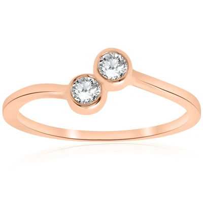 Pompeii3 1/4ct Two Stone Diamond Solitaire Bezel Engagement Promise Ring 14k Rose Gold In Beige