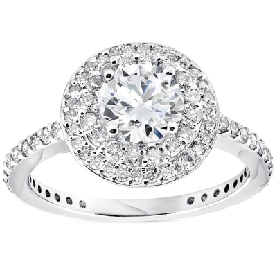 Pompeii3 1 3/4 Ct Double Halo Round Cut Diamond Engagement Ring 14k White Gold