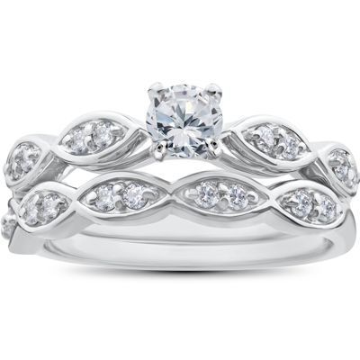 Pompeii3 3/4ct Vintage Diamond Engagement Ring Matching Wedding Band Set Antique Sz7 In Silver