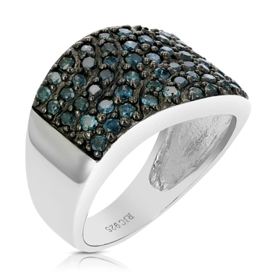 Vir Jewels 1.10 Cttw Blue Diamond Ring .925 Sterling Silver With Rhodium Plating
